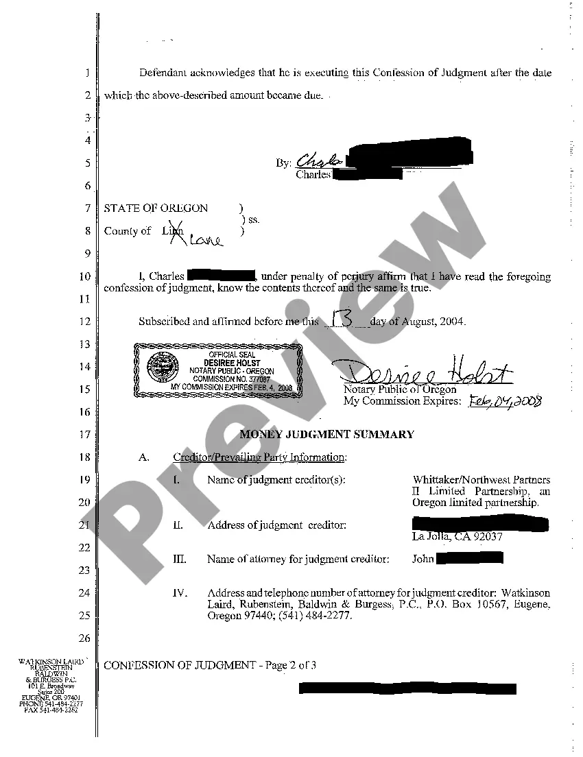 Get Confession of Judgment Preview Confession of Judgment