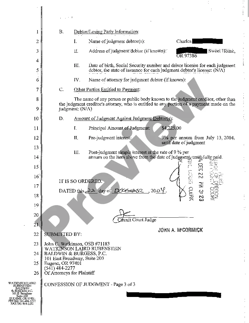 Get Confession of Judgment Preview Confession of Judgment