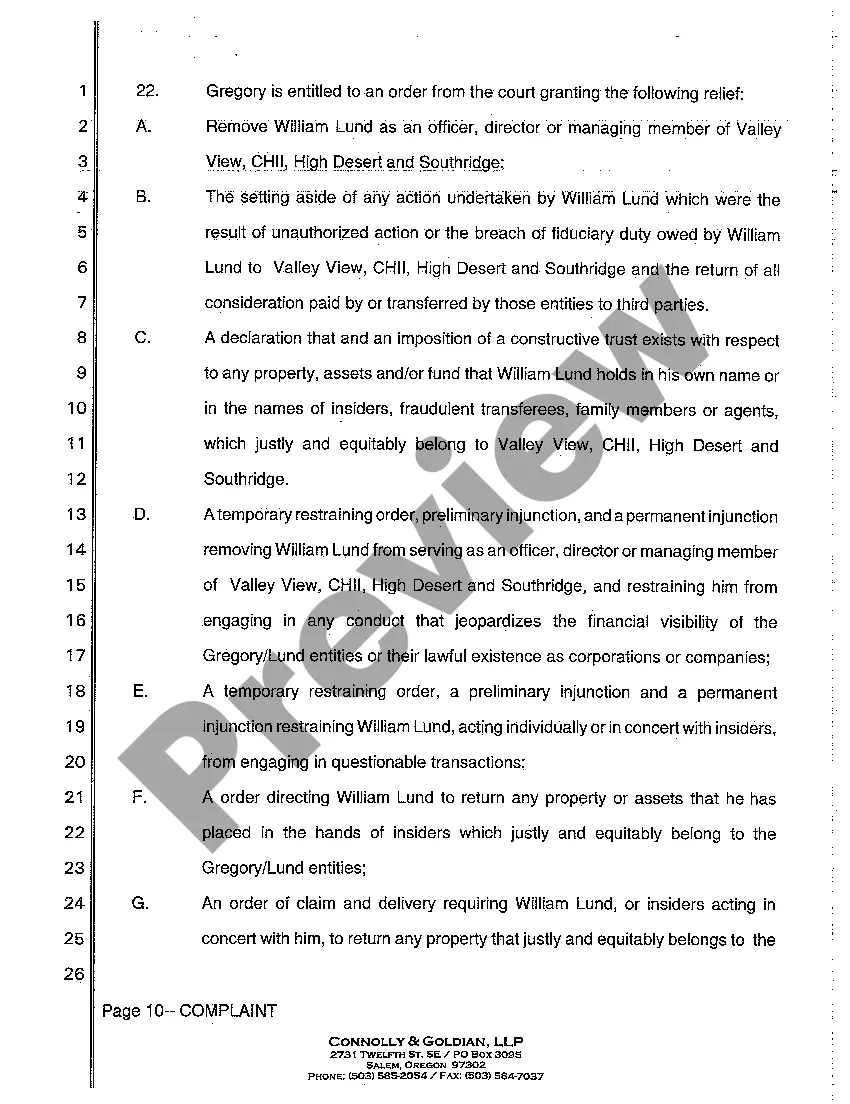 Preview A01 Complaint - Derivative Action - Breach of Fiduciary Duty - Accounting