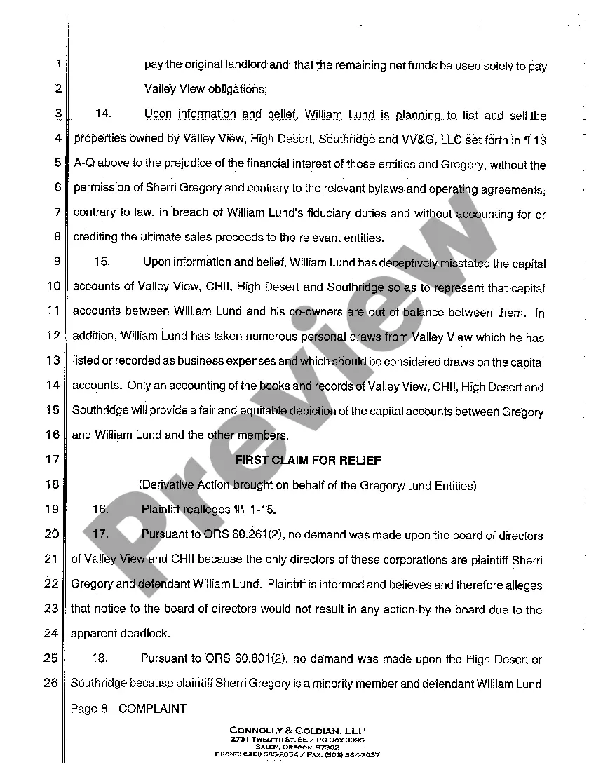 Preview A01 Complaint - Derivative Action - Breach of Fiduciary Duty - Accounting