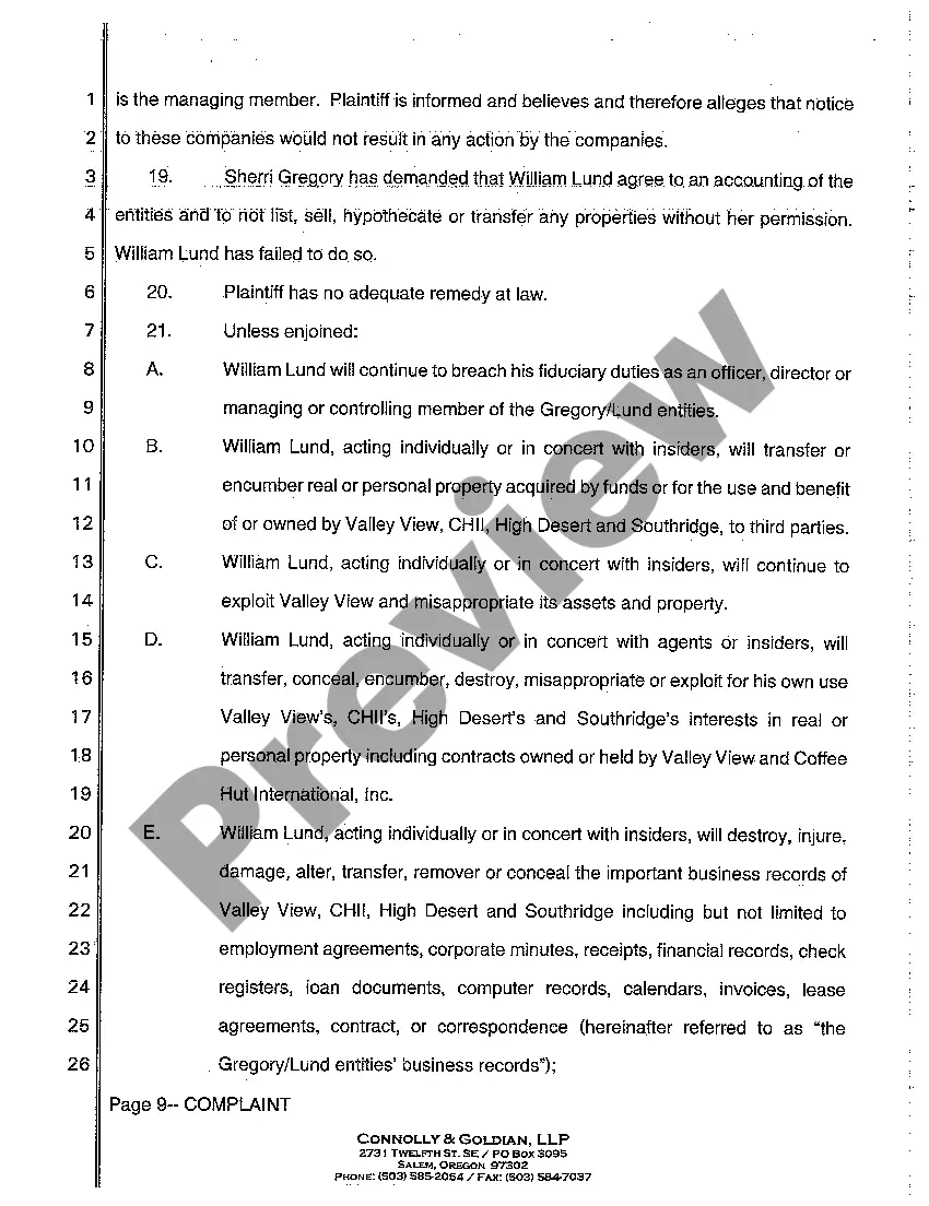 Preview A01 Complaint - Derivative Action - Breach of Fiduciary Duty - Accounting