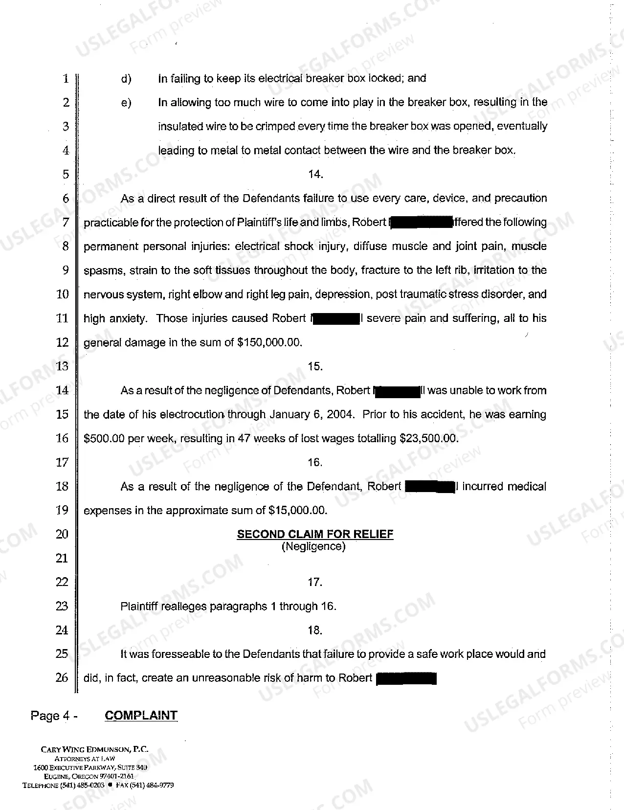 Preview A01 Complaint - Employer Liability Law, Negligence