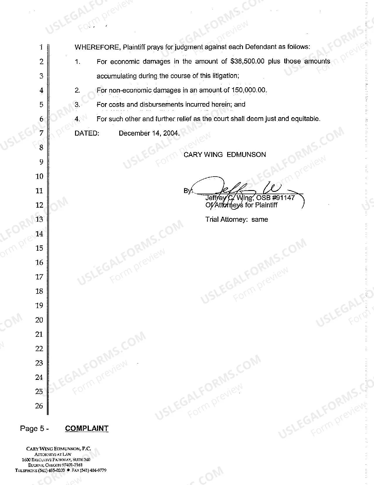 Preview A01 Complaint - Employer Liability Law, Negligence