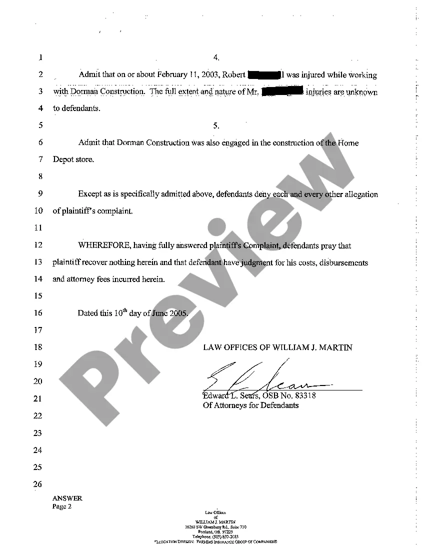 Preview A04 Defendant's Answer to Plaintiff's First Amended Complaint