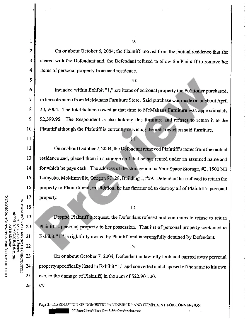 Get A01 Dissolution of Domestic Partnership and Complaint for Conversion Preview A01 Dissolution of Domestic Partnership and Complaint for Conversion