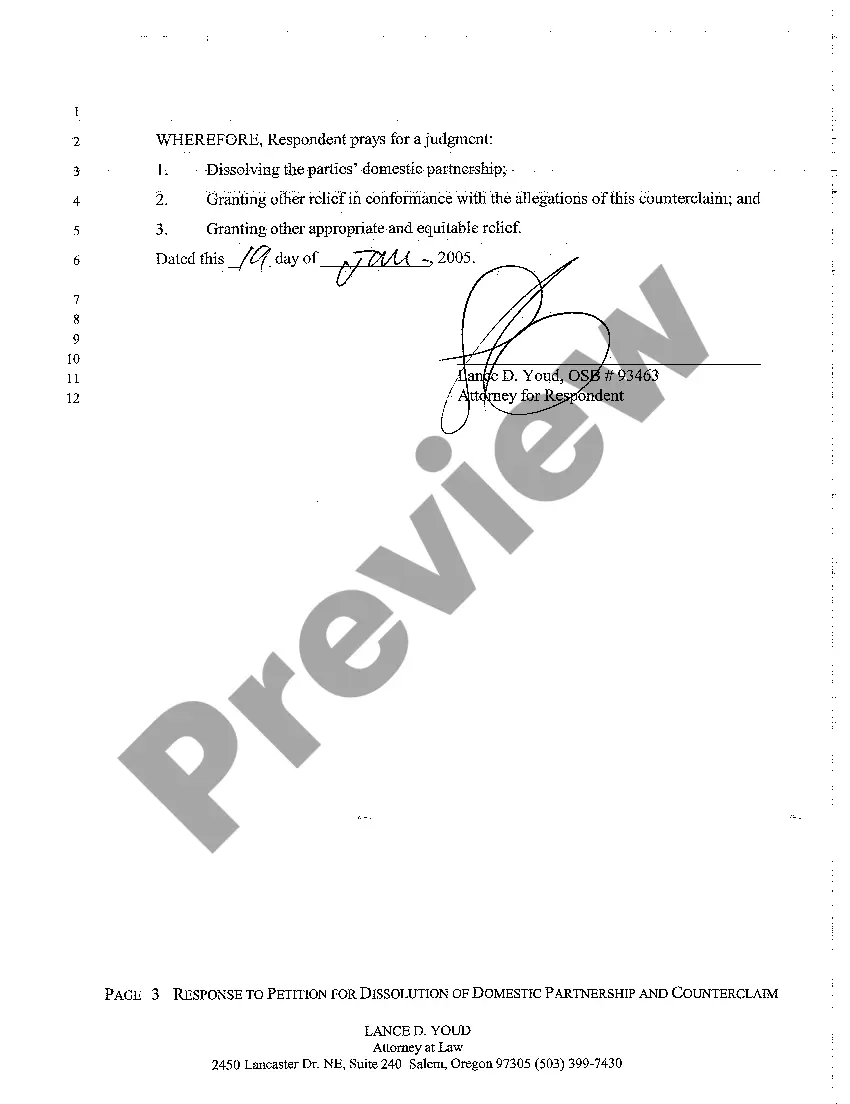 Preview A03 Response to Petition for Dissolution of Domestic Partnership and Complaint for Conversion and Counterclaim