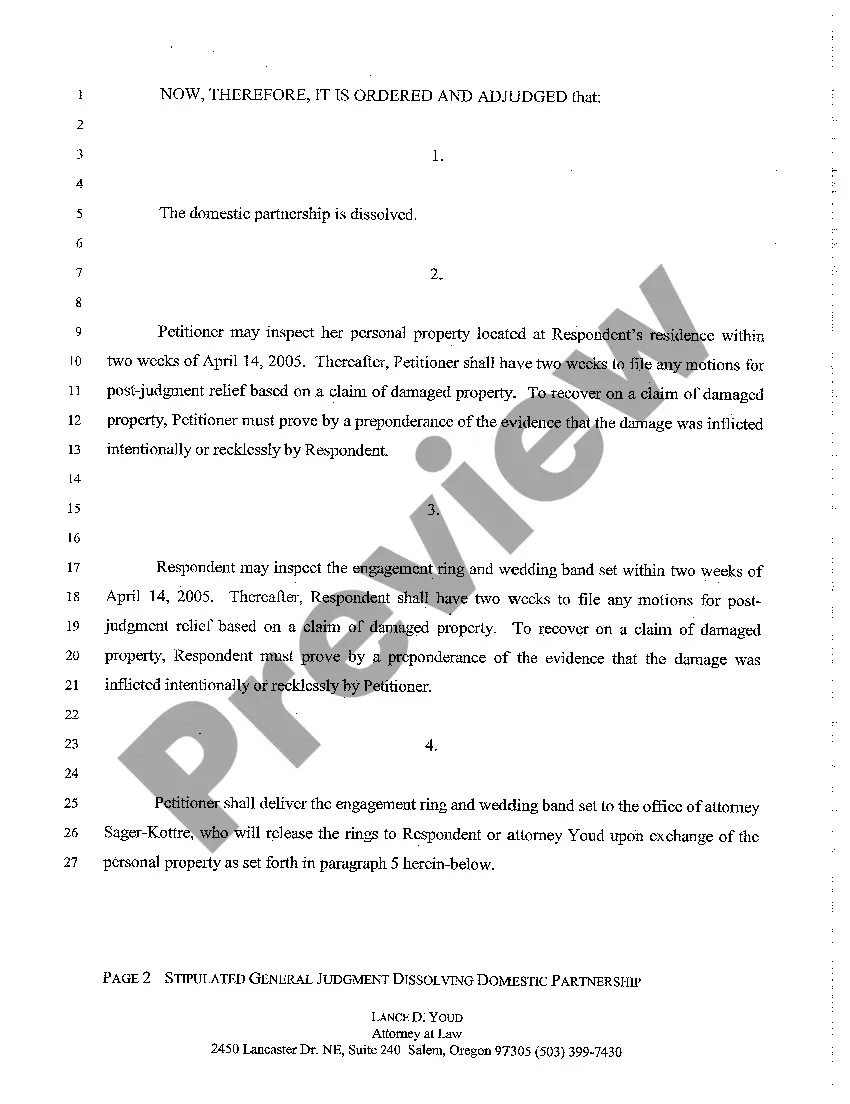 Get A05 Stipulated General Judgment Dissolving Domestic Partnership Preview A05 Stipulated General Judgment Dissolving Domestic Partnership