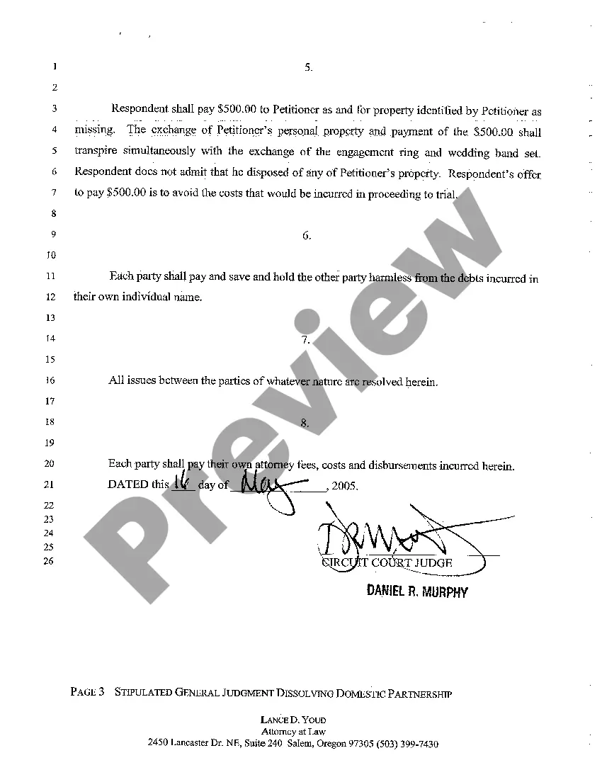Get A05 Stipulated General Judgment Dissolving Domestic Partnership Preview A05 Stipulated General Judgment Dissolving Domestic Partnership