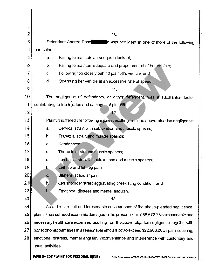 Get A01 Complaint for Personal Injuries Preview A01 Complaint for Personal Injuries