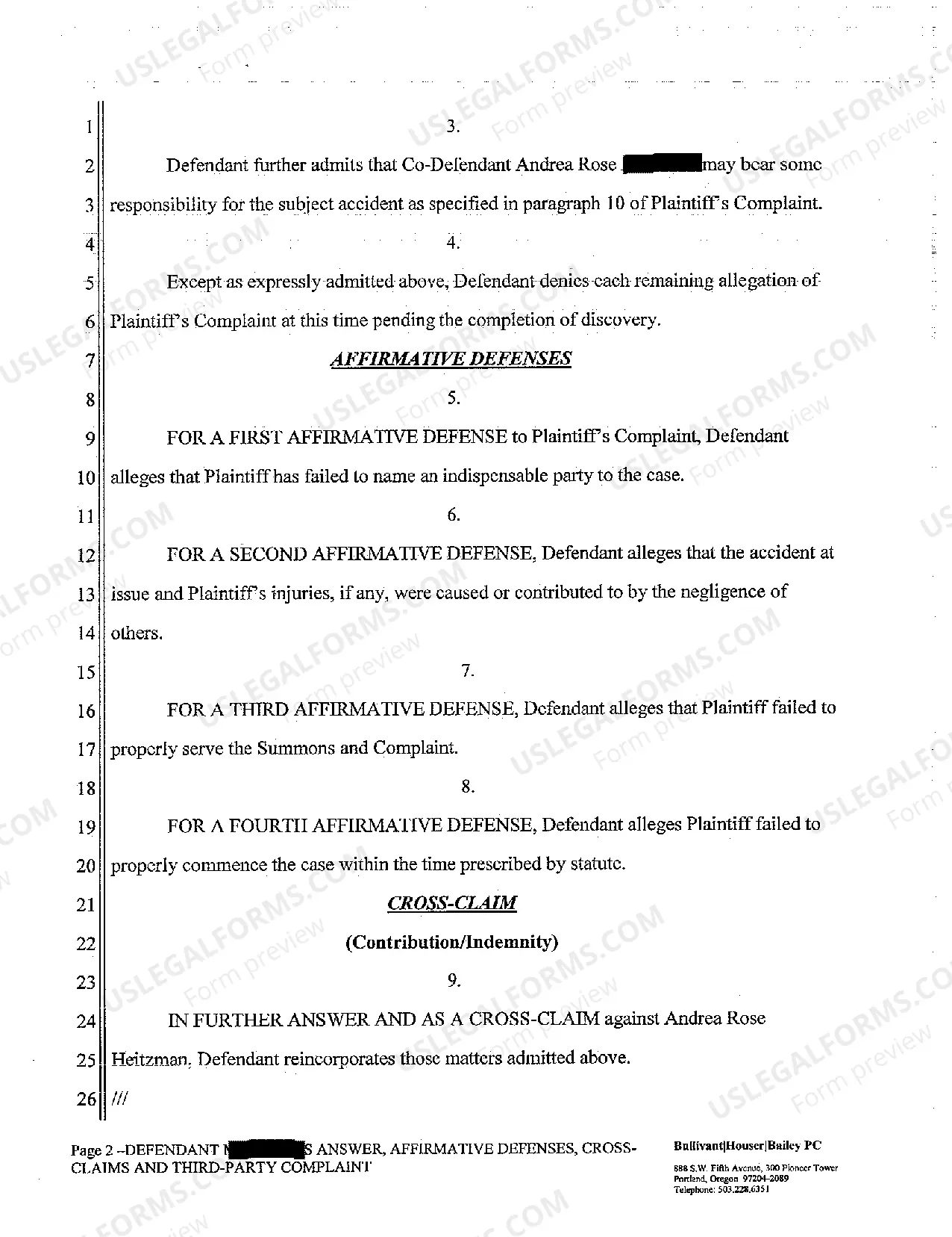 Preview A02 Defendant's Answer, Affirmative Defenses, Crossclaims, and Third-Party Complaint