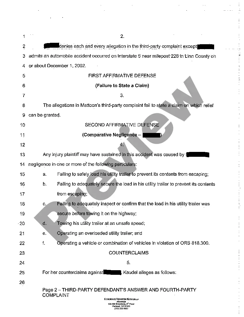 Get A03 Third-Party Defendant's Answer and Fourth - Party Complaint Preview A03 Third-Party Defendant's Answer and Fourth - Party Complaint