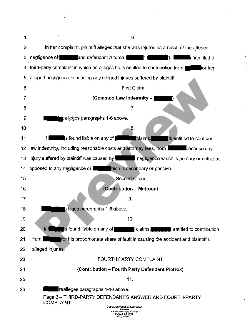 Get A03 Third-Party Defendant's Answer and Fourth - Party Complaint Preview A03 Third-Party Defendant's Answer and Fourth - Party Complaint