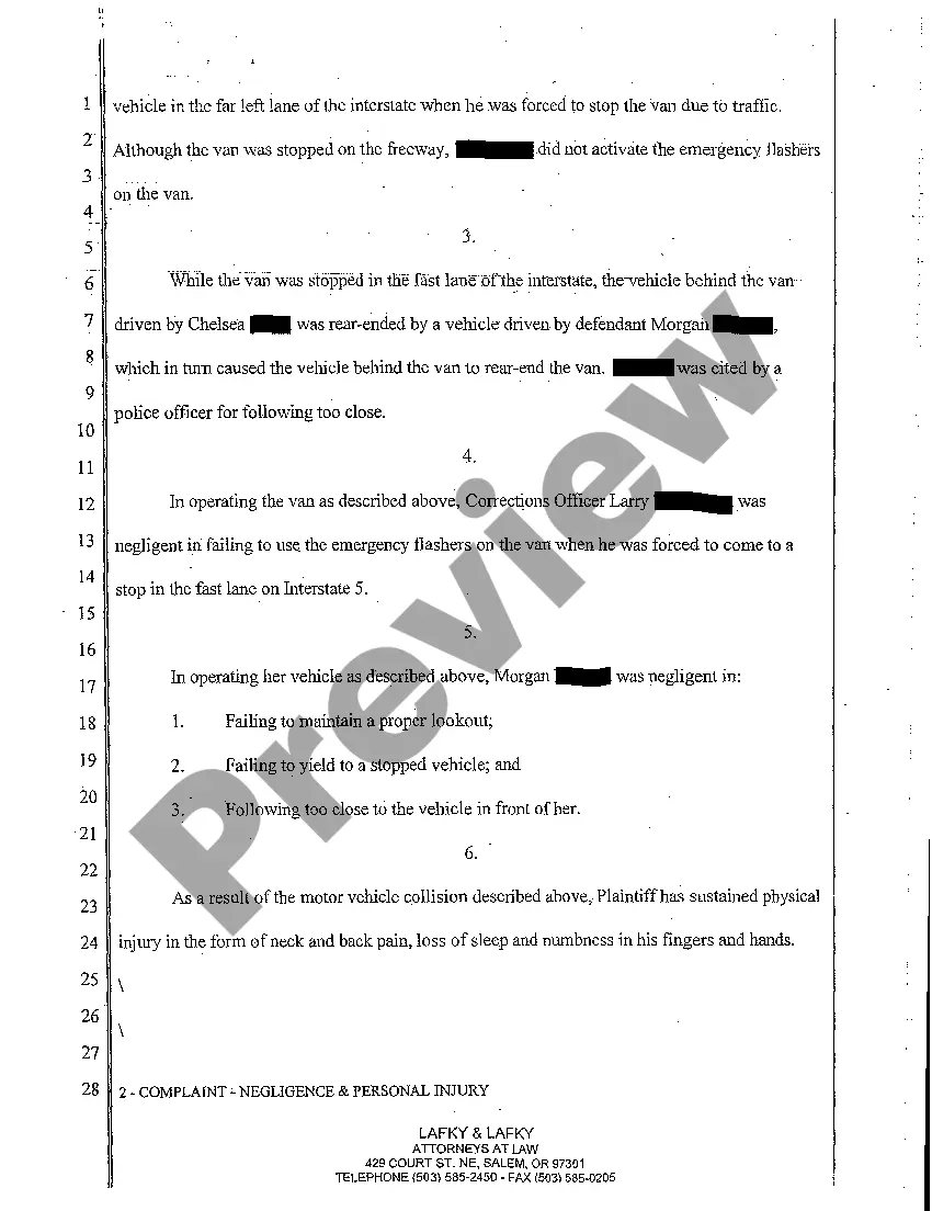 Preview A01 Complaint - Negligence and Personal Injury