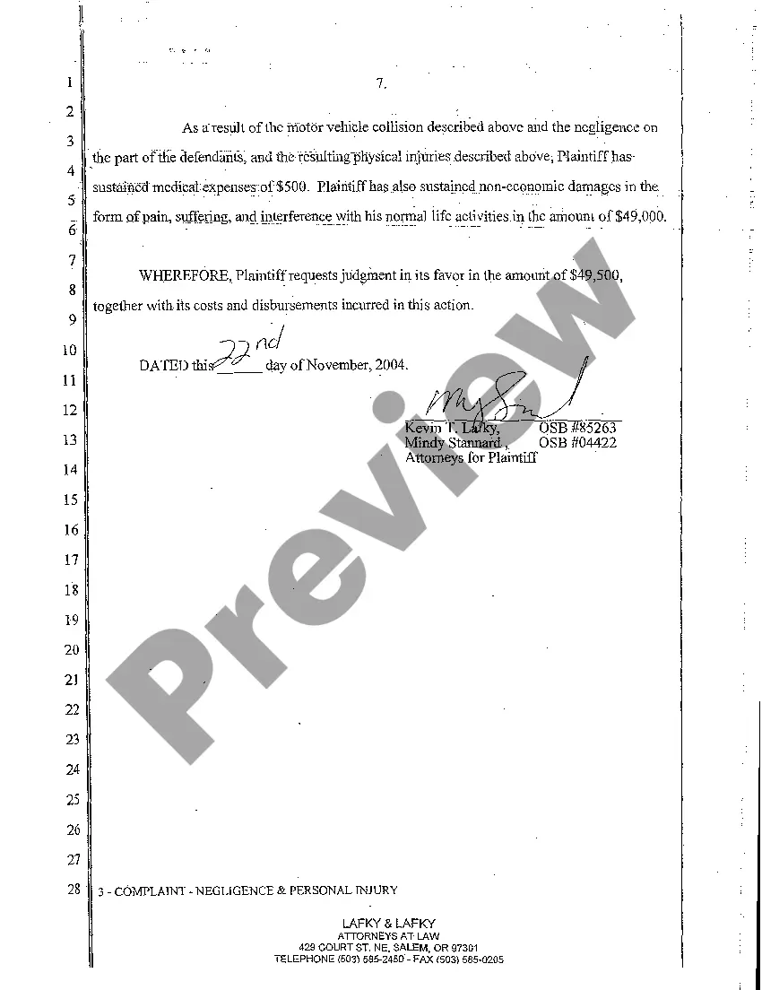 Preview A01 Complaint - Negligence and Personal Injury