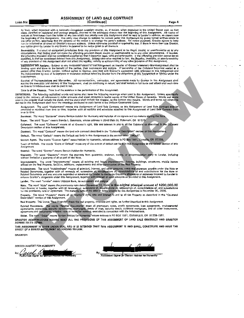Preview Assignment of Land Sale Contract