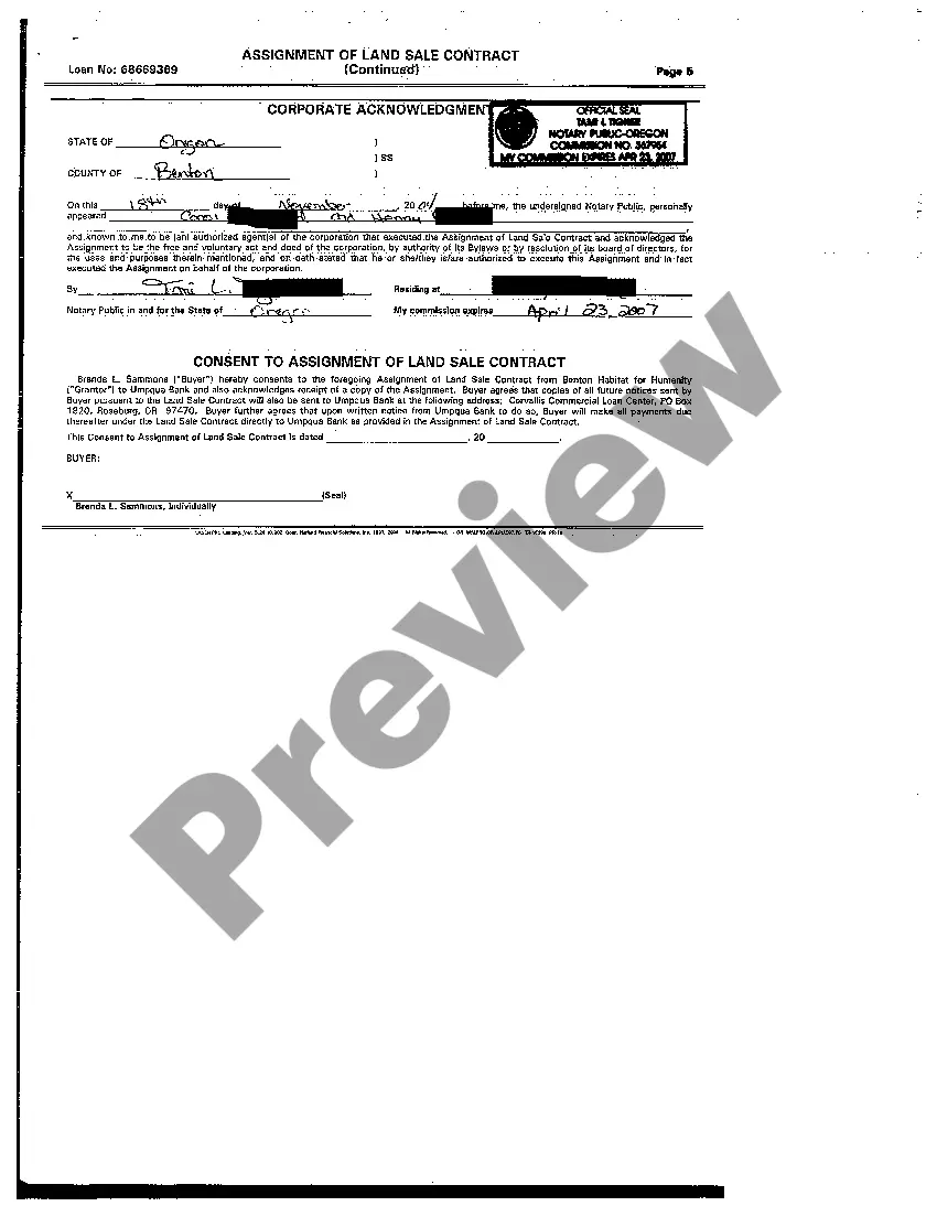 Preview Assignment of Land Sale Contract
