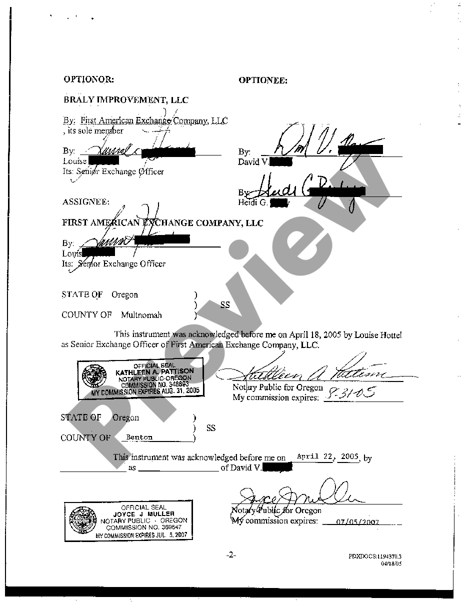 Oregon Memorandum of Option and Assignment | US Legal Forms