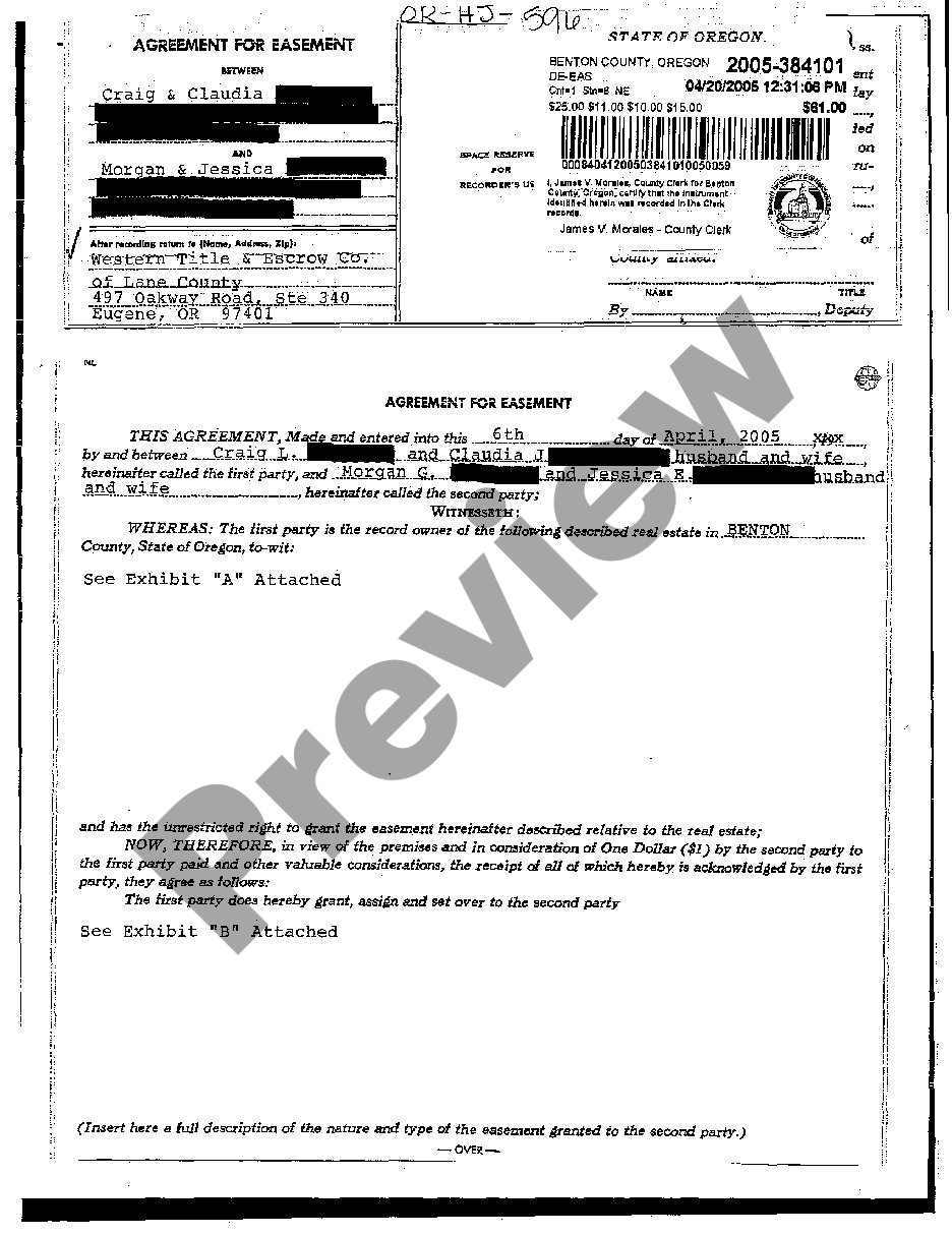 Oregon agreement for easement us legal forms