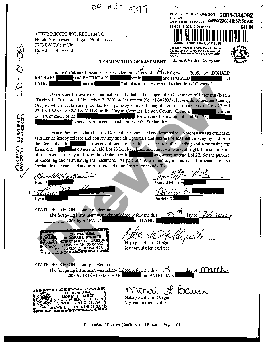 Oregon Termination Of Easement Easement Termination Document Us Legal Forms 9915