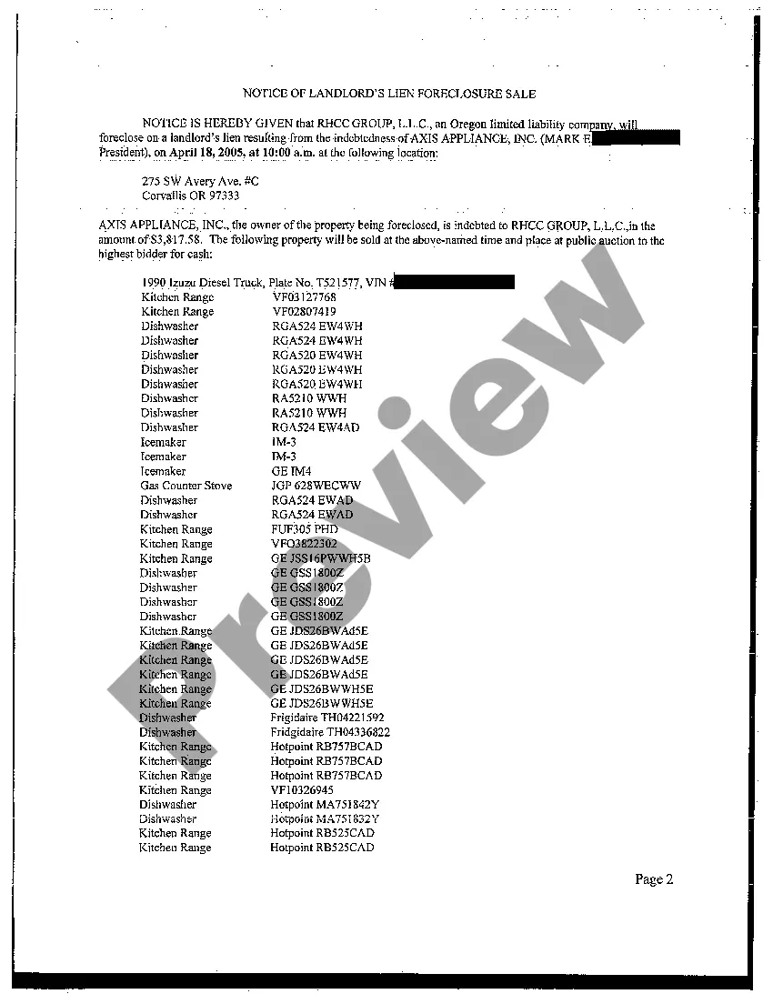 Preview Landlord's Lien Foreclosure Sale