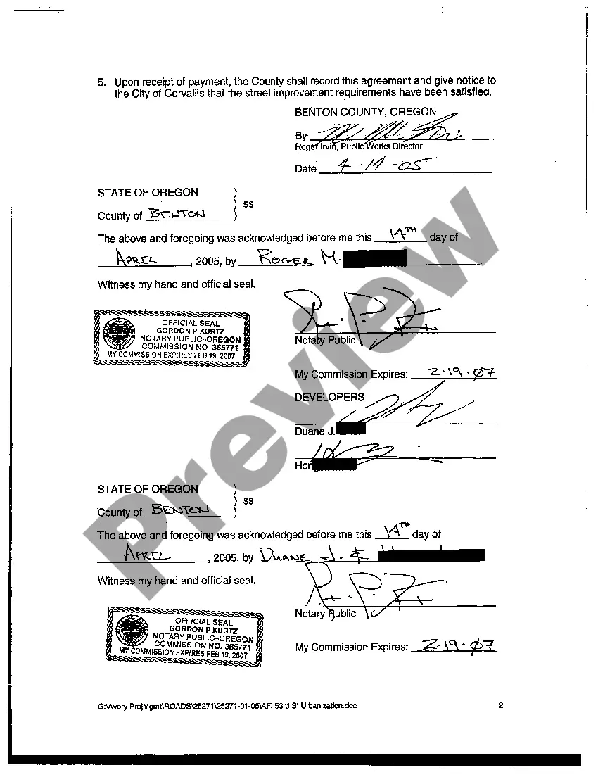 Preview Agreement for Future Road Improvements