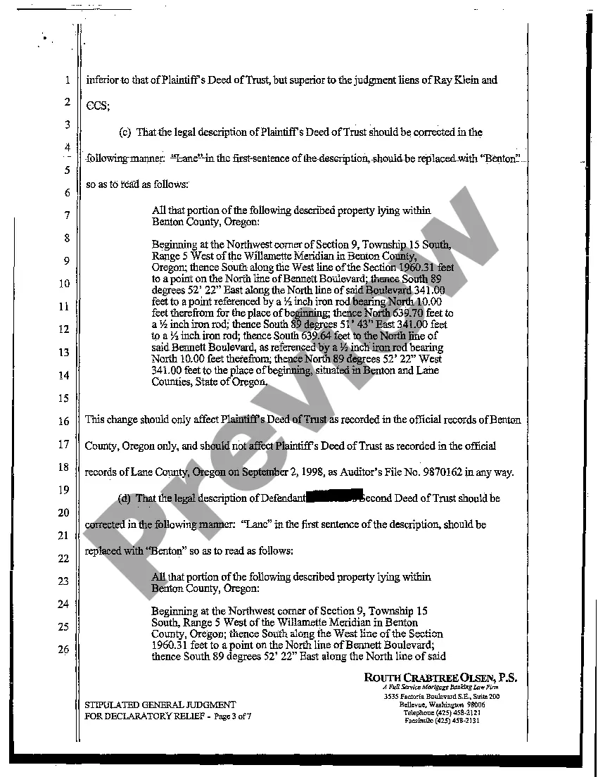 Preview Stipulated General Judgment for Declaratory Relief to Reform Legal Description and Establish Lien Positions