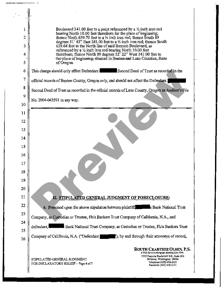 Preview Stipulated General Judgment for Declaratory Relief to Reform Legal Description and Establish Lien Positions