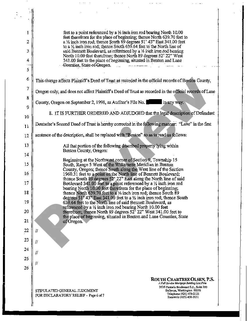 Preview Stipulated General Judgment for Declaratory Relief to Reform Legal Description and Establish Lien Positions