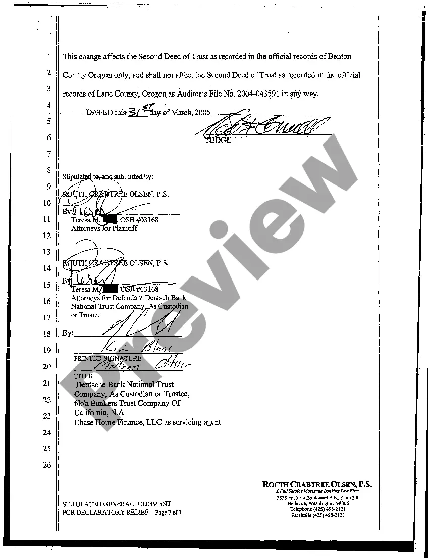 Preview Stipulated General Judgment for Declaratory Relief to Reform Legal Description and Establish Lien Positions