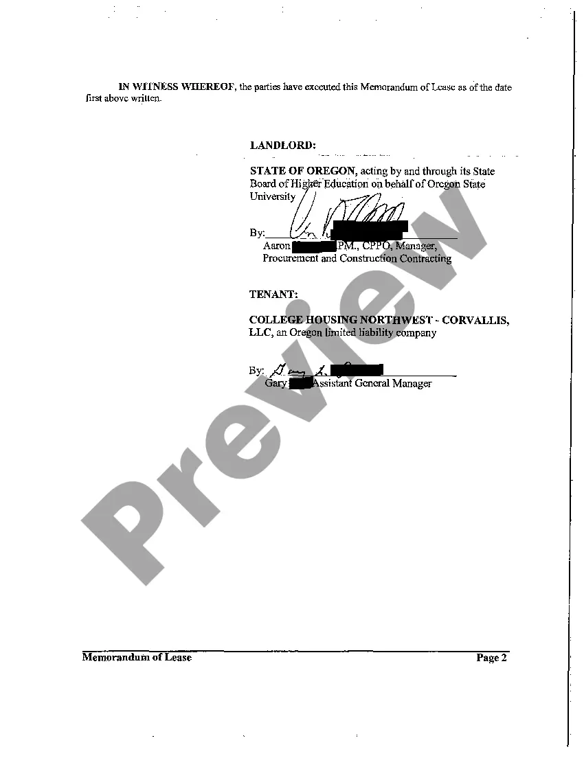 Get Memorandum of Lease between State of Oregon and LLC Preview Memorandum of Lease between State of Oregon and LLC
