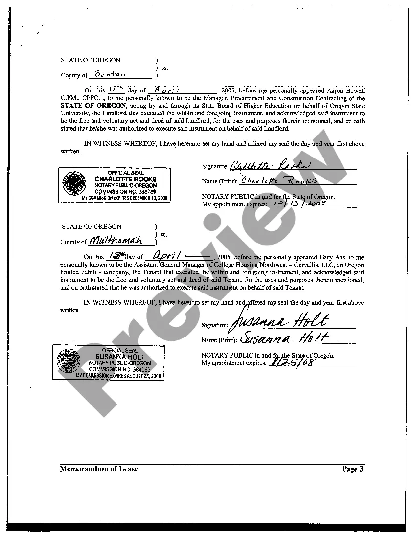Get Memorandum of Lease between State of Oregon and LLC Preview Memorandum of Lease between State of Oregon and LLC
