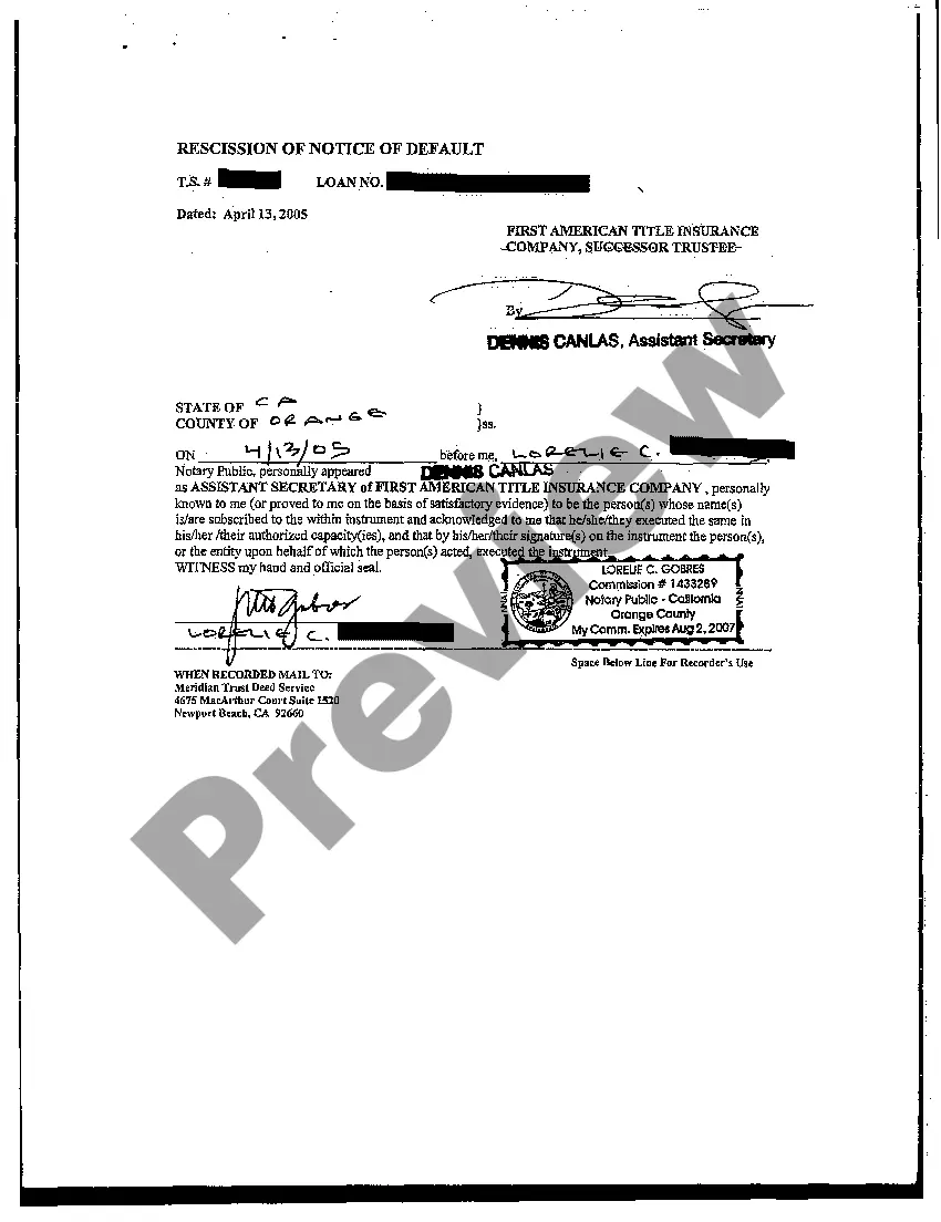 Preview Rescission of Notice of Default