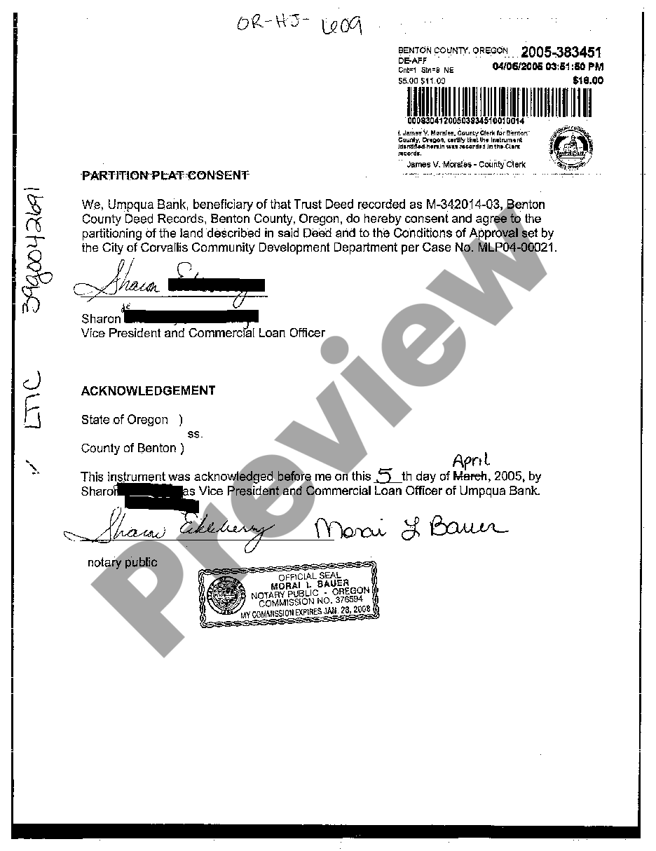 Oregon Partition Plat Consent | US Legal Forms