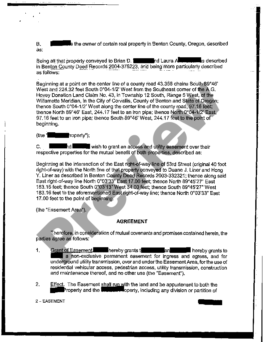 Oregon Easement for Access and Utilities US Legal Forms