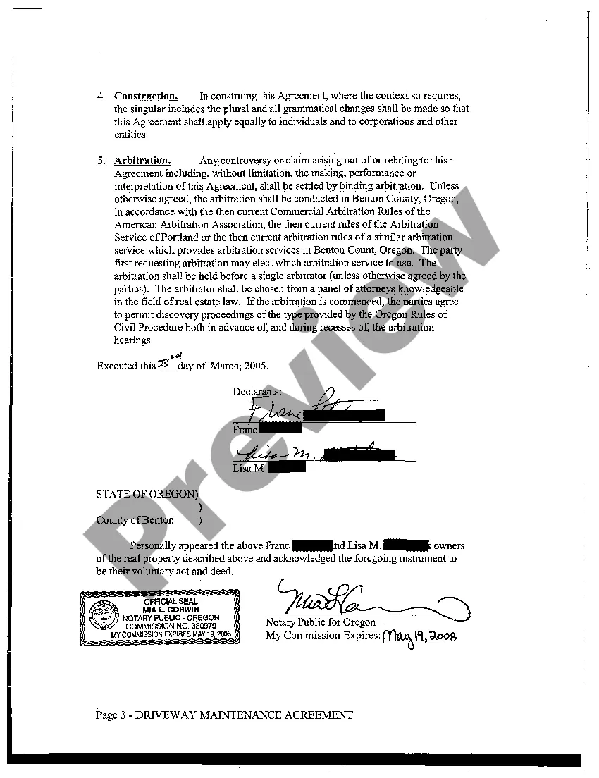 Preview Driveway Maintenance Agreement