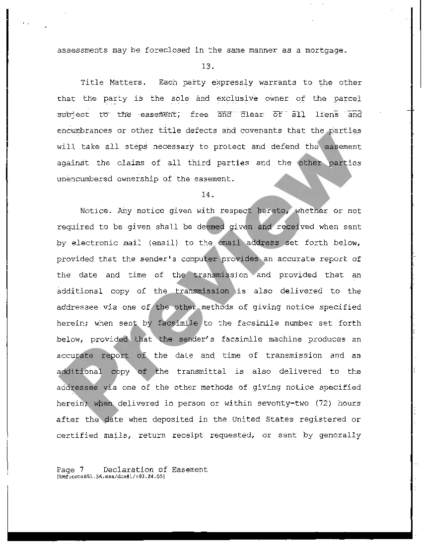 Get Declaration of Easement Preview Declaration of Easement