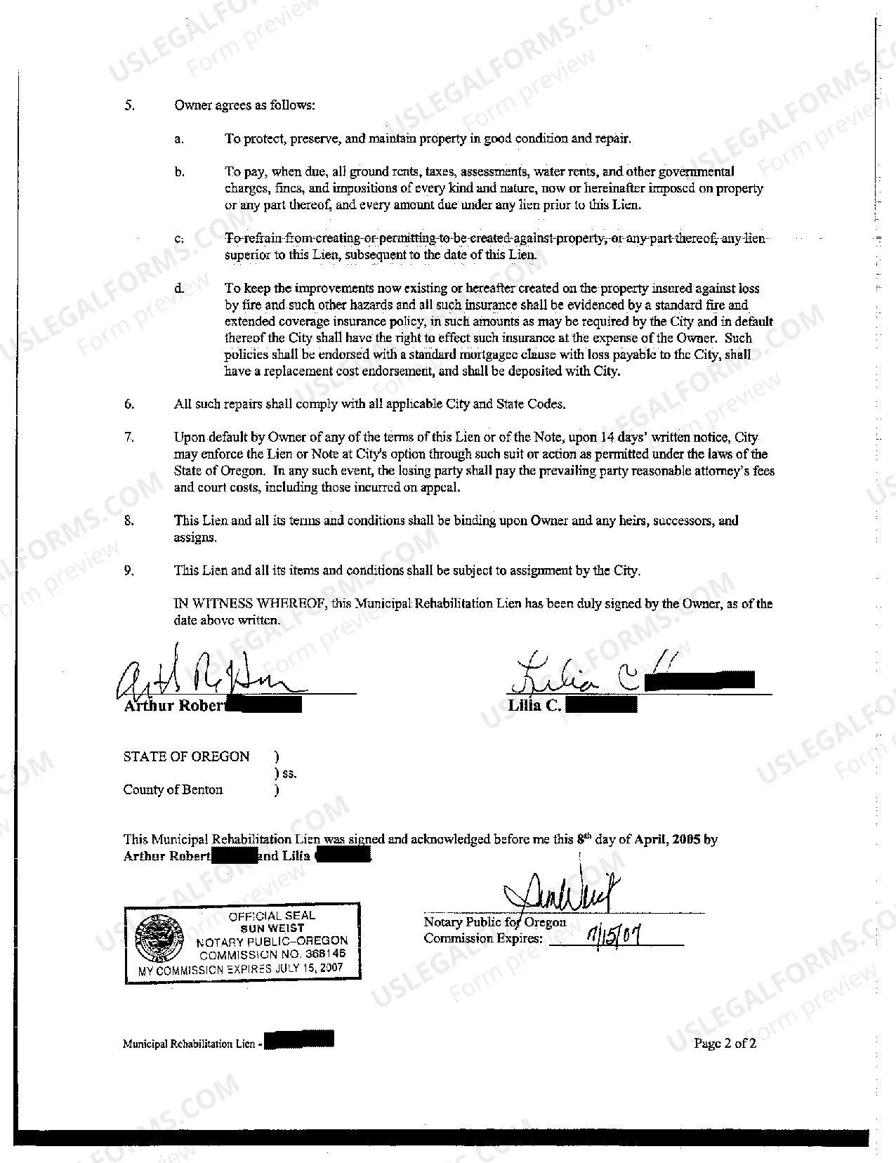 Preview Municipal Rehabilitation Lien