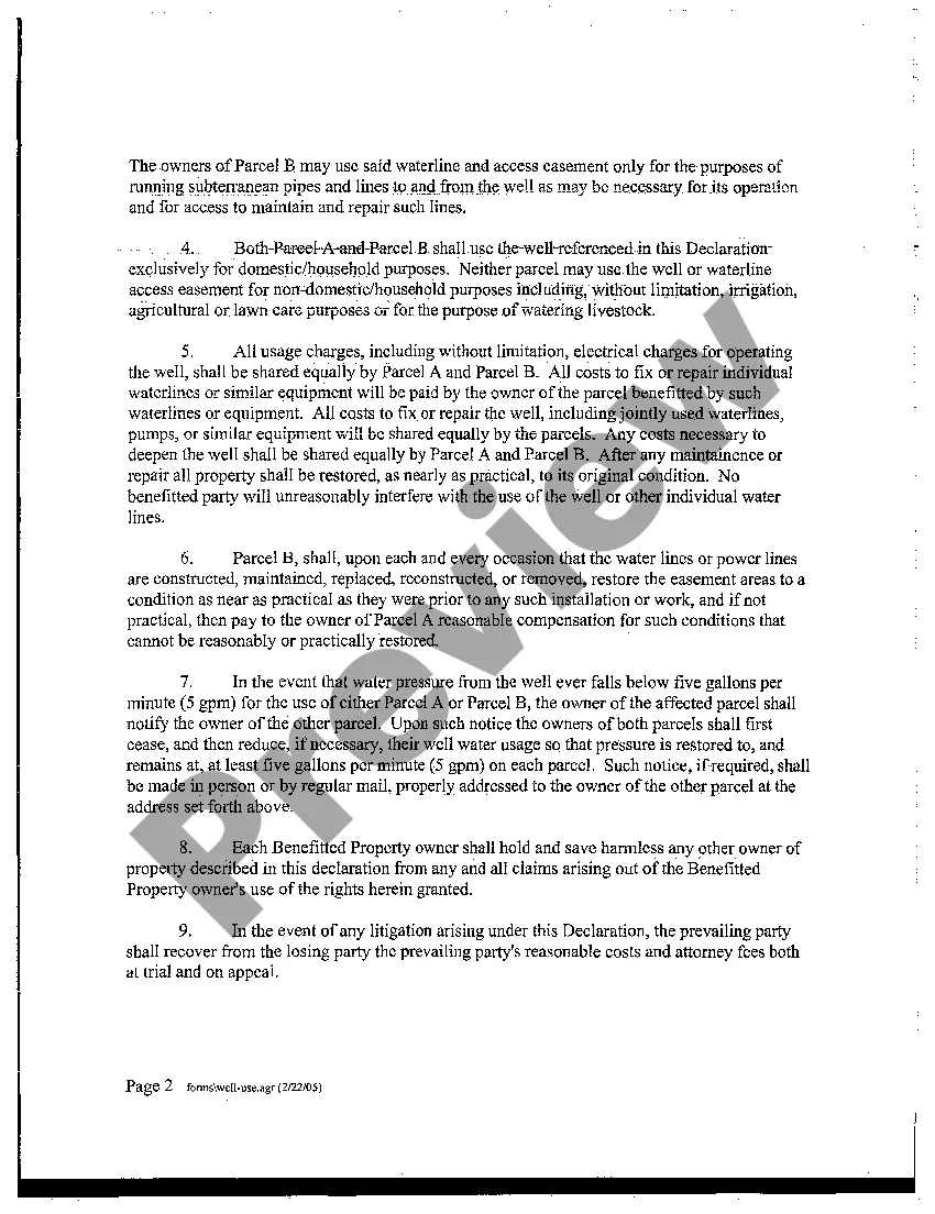 Preview Declaration of Well Usage and Grant of Waterline Easement