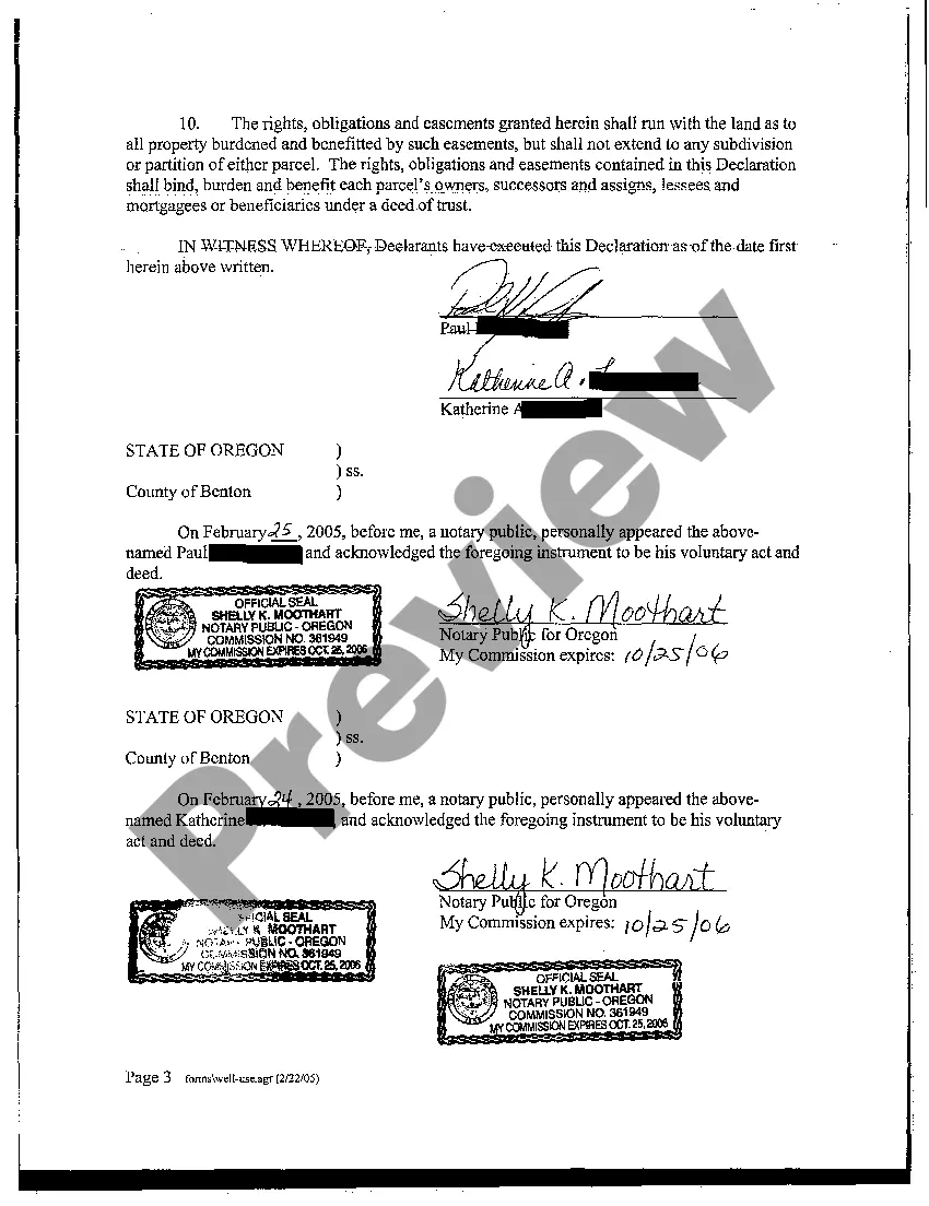 Preview Declaration of Well Usage and Grant of Waterline Easement