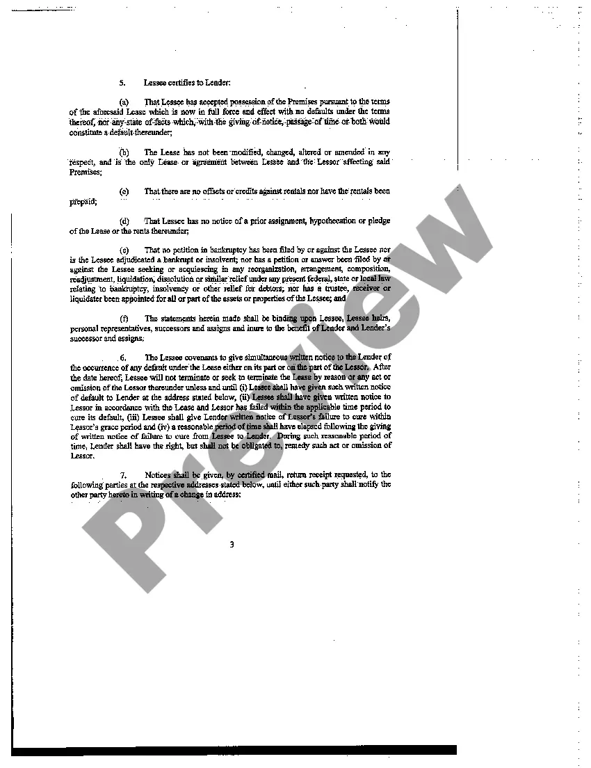Preview Lease Subordination Agreement