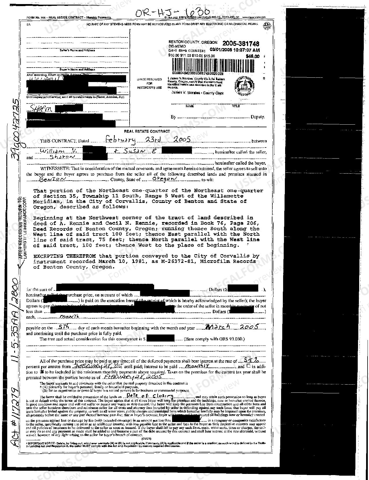 Oregon Real Estate Contract US Legal Forms