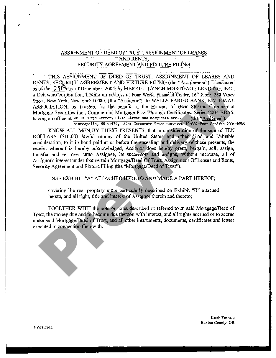 assignment of rents and fixture filing