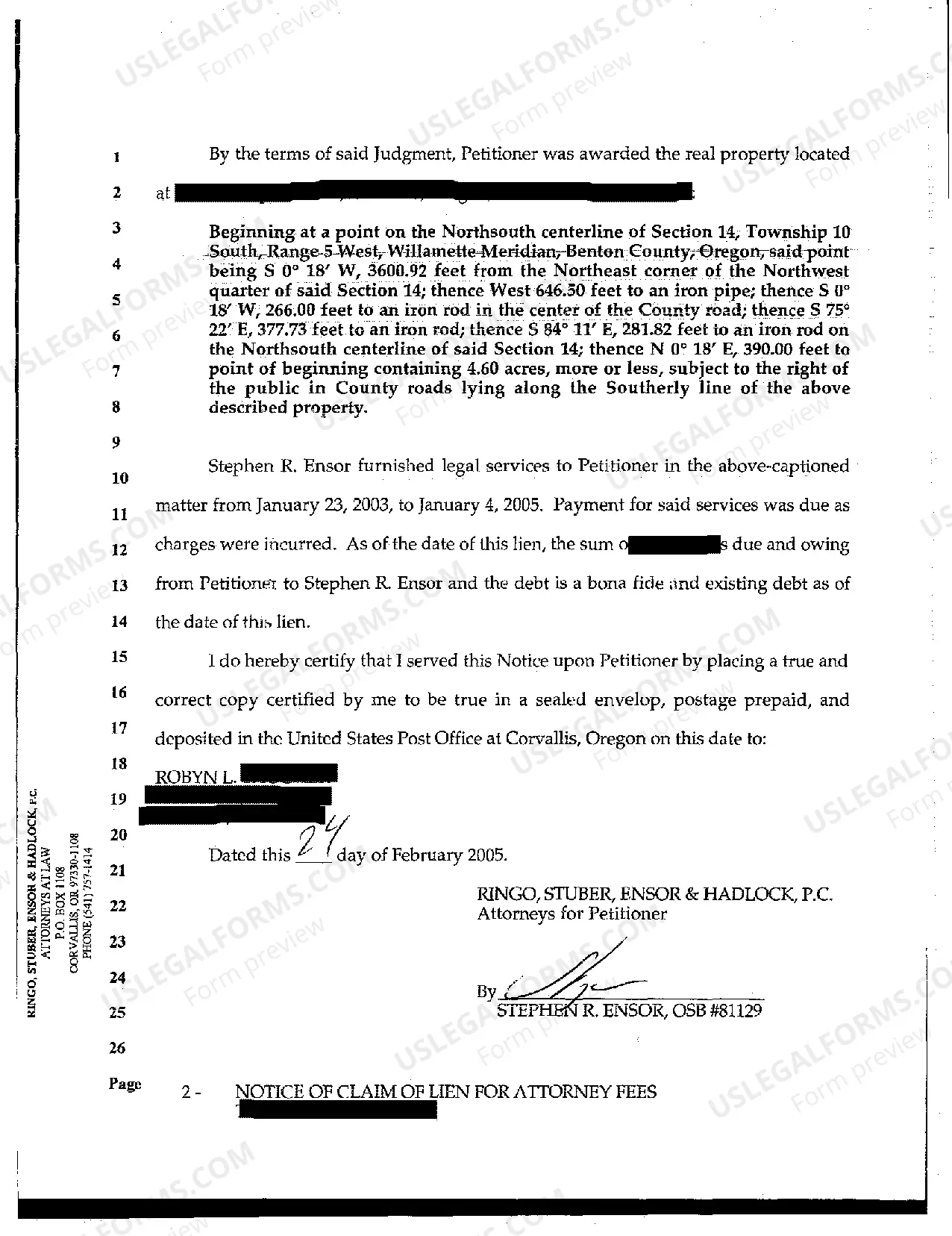 Preview Notice of Claim of Lien for Attorneys Fees