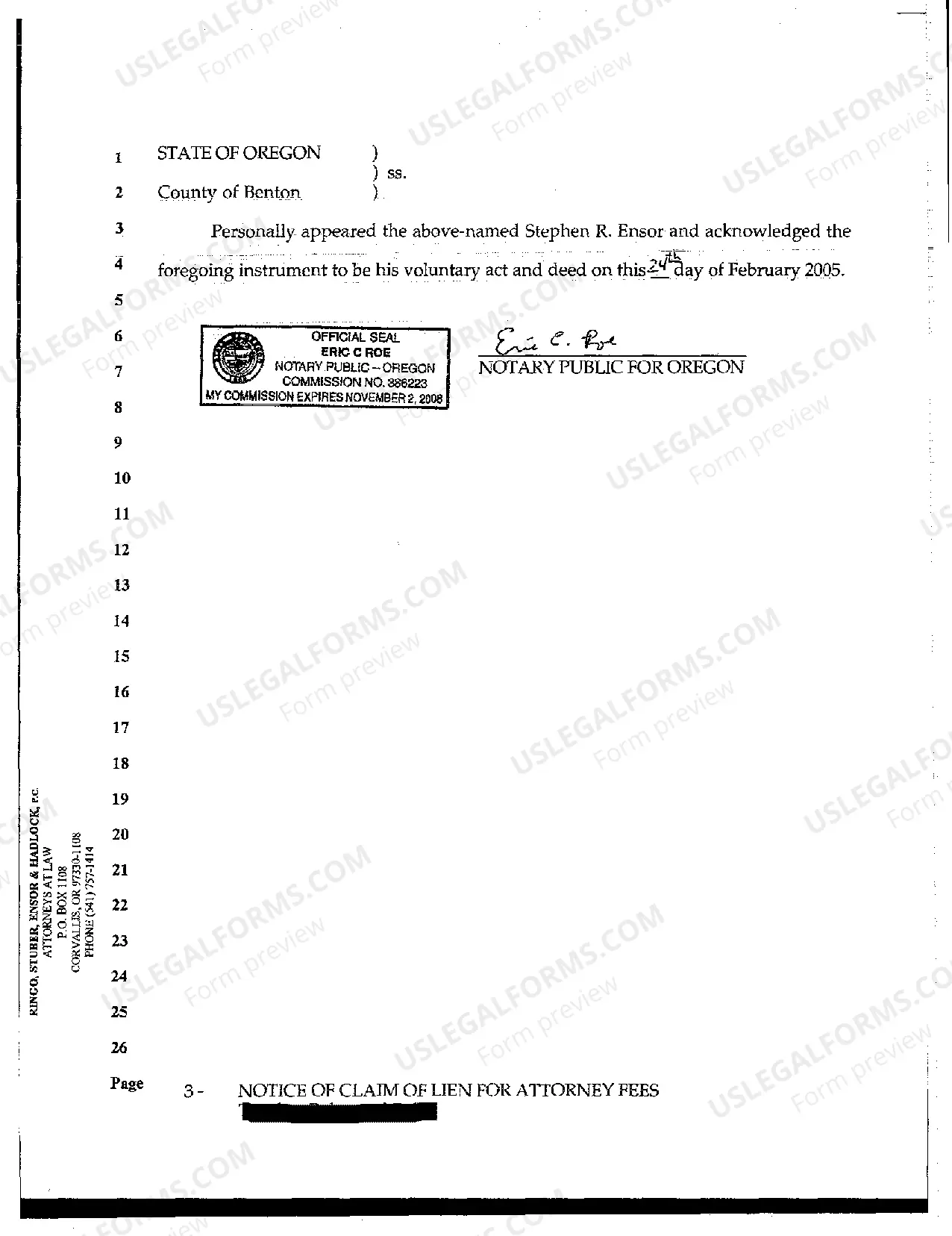 Preview Notice of Claim of Lien for Attorneys Fees