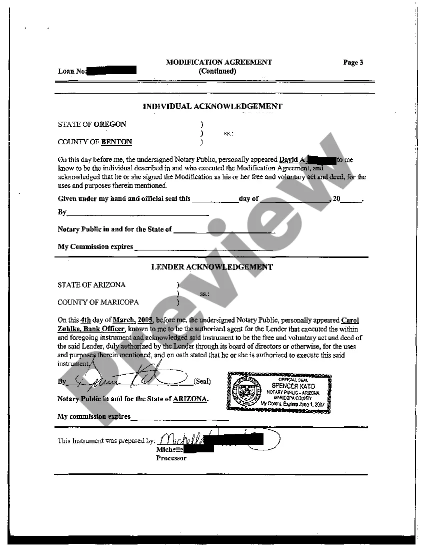 Preview Modification Agreement decreasing Line of Credit