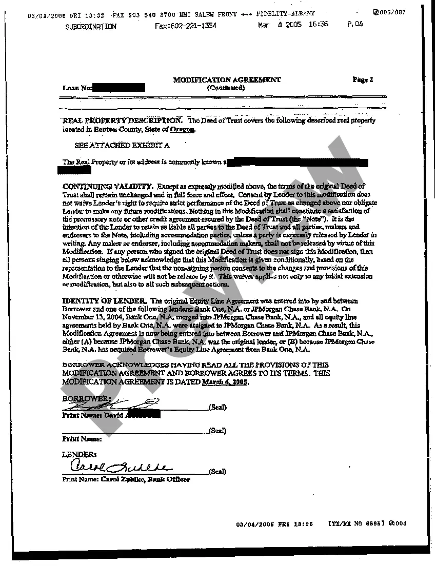 Preview Modification Agreement decreasing Line of Credit