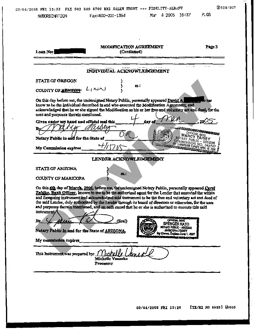 Preview Modification Agreement decreasing Line of Credit