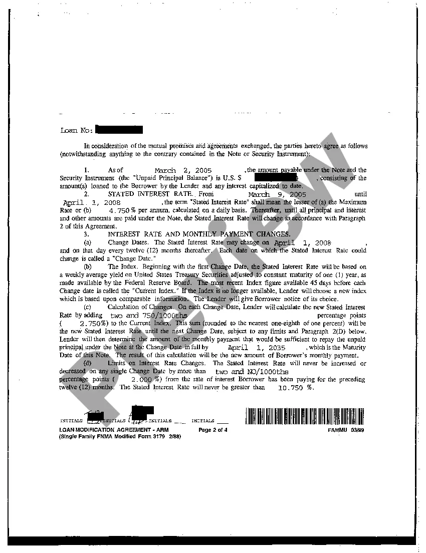 Preview Loan Modification Agreement providing for Adjustable Rate