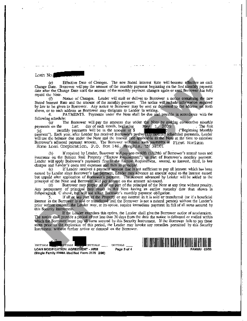 Preview Loan Modification Agreement providing for Adjustable Rate