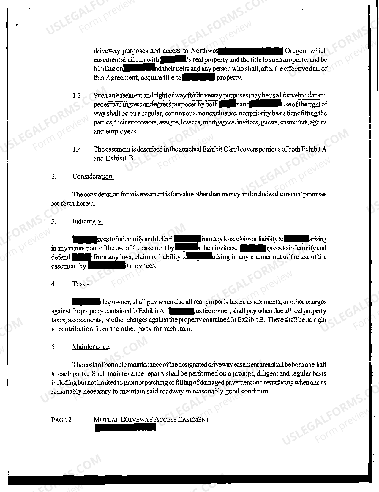 Eugene Oregon Mutual Driveway Access Easement US Legal Forms